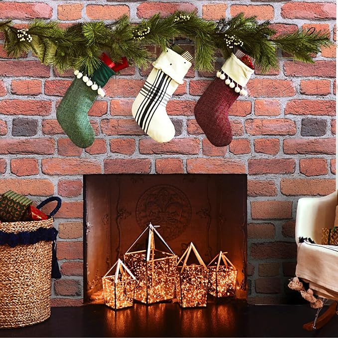 Abyssaly Brick Peel and Stick Wallpaper - Red Brown Brick Wrapping Paper Contact Paper - Faux Stone Wallpaper for Fireplace Kitchen Party Decoration 17.5" x 118"