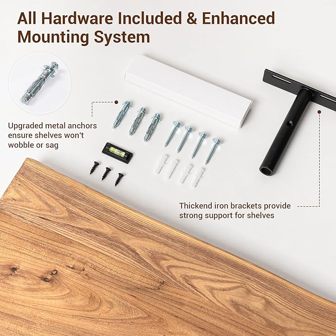fuqing Wood Floating Shelves for Wall - Solid Elm Wood Live Edge Floating Shelves 24 Inch - 9 Inch Deep Natural Wooden Wall Shelves with Upgraded Heavy Duty Brackets and Anchors