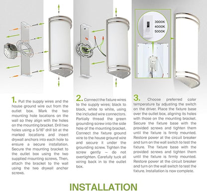 ASD LED Indoor Wall Mount Light Fixture - 14 Inch 20W Modern Interior Nickel Dimmable Wall Sconce Light - ETL 3000K 4000K 5000K Adjustable - Hallway, Bedroom LED Wall Lights, 2 Pack