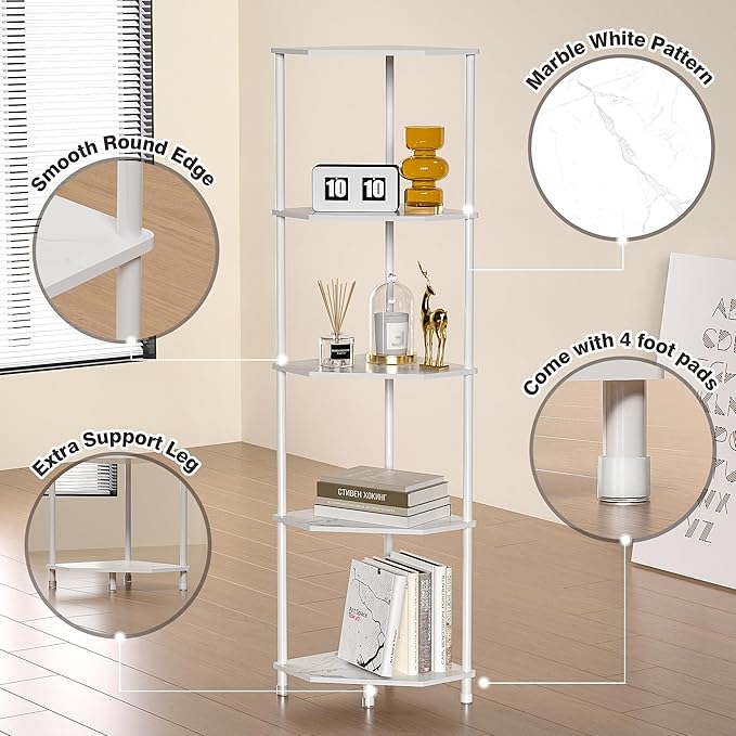 5-Tier Corner Shelf Stand Marble White 50.2