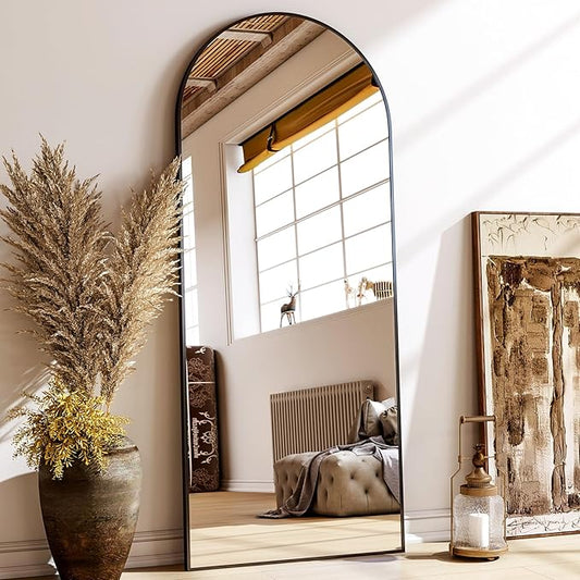 24x68 Arched Full Length Mirror Floor Mirrors with Aluminum Alloy Frame Free-Standing Wall Mounted Floor Mirrors or Large Dressing Mirror, Black Mirror Full Length