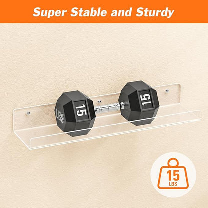 6 Pack Floating Shelves for Wall, 15" Clear Book Shelf, Acrylic Floating Wall Shelf, Display Shelves Organizer for Bathroom, Classroom, Bedroom, Living Room, Kitchen, Room Decor