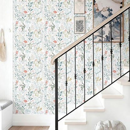 Floral Peel and Stick Wallpaper Boho Floral Contact Paper 16.9" x 118.1" Modern Wildflower Self Adhesive Wallpaper for Bathroom Flower Decorative Removable Wall Paper for Bedroom Cabinets