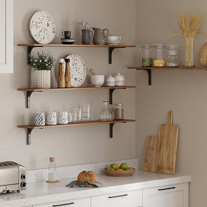 DINZI LVJ Long Wall Shelves, 55.1Inch Wall Mounted Shelves Set of 2, Extra Large Floating Storage Ledges with Sturdy Metal Brackets for Living Room, Bathroom, Bedroom, Kitchen, Rustic Brown