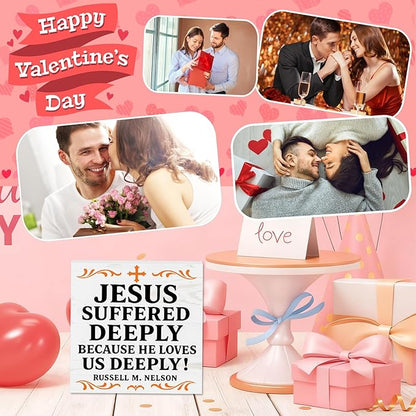 Valentines Desk Decor, Valentine's Day Home Office Table Sign for Wife Daughter from Dad Husband, Valentine Gifts Decorations for Porch Tiered Tray Shelf Party, Jesus Loves Us