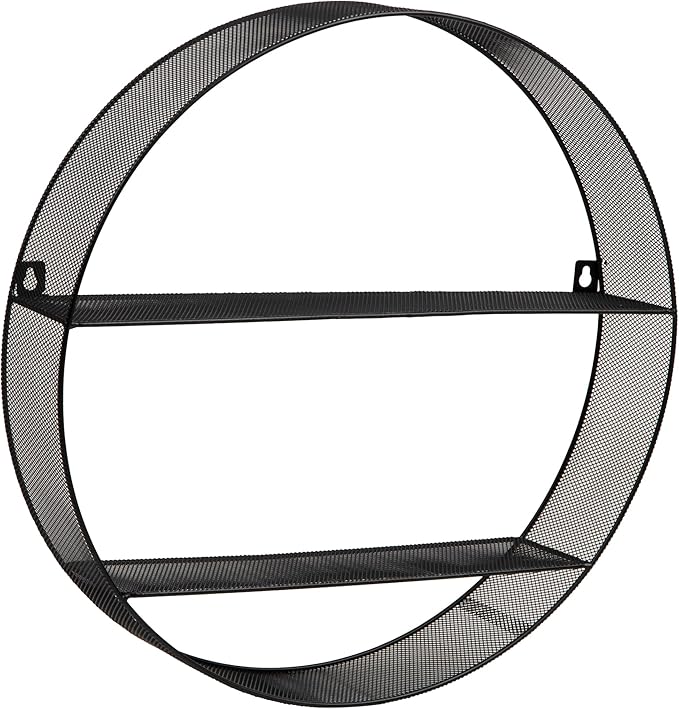 Mind Reader Circular Floating Shelves, Wall Decor, Accent Shelf, Office, Bathroom, Metal Mesh, 18" L x 4" W x 18" H, Black