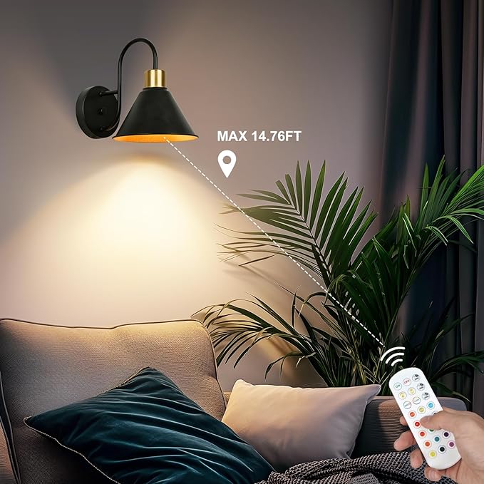 Frideko Rechargeable Battery Operated Wall Sconces Set of Two with Remote, RGB 15 Colors Dimmable Wireless Wall Light, Indoor Battery Powered Wall Lamp with Timer, Modern Wall Lighting for Living Room