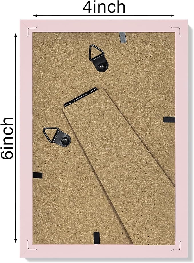 Vittanly 4x6 Picture Frames Set of 4, Display Pictures 3.5x5 with Mat or 4x6 without Mat, Small Photo Frames for Wall or Tabletop Display, Engineered Wood with Shatter Resistant Plexiglass, Pale Pink