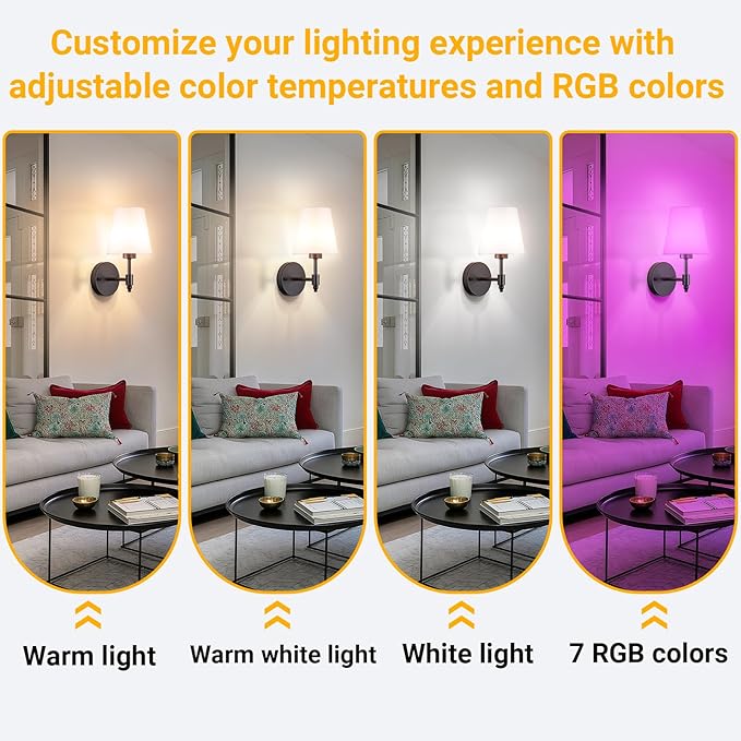 Peel and Stick Wall Sconces, Stick On Wall Sconce Set of 2, Battery Operated Wireless Wall Light, No Drill Adhesive Wall Lamp, Corn Bulb with 10000mAh Rechargeable Battery, Bedroom Wall Decor