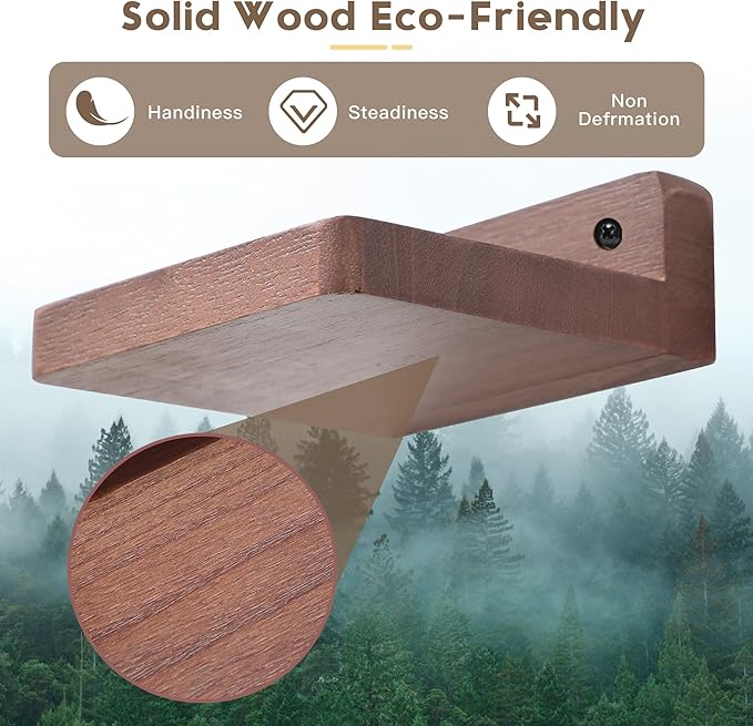 Small Floating Shelf, 4x4 Inch Display Ledges for Wall,Mini Shelves,Rustic Wood Shelf for Bedroom Living Room Bathroom Kitchen (4, Light Walnut)