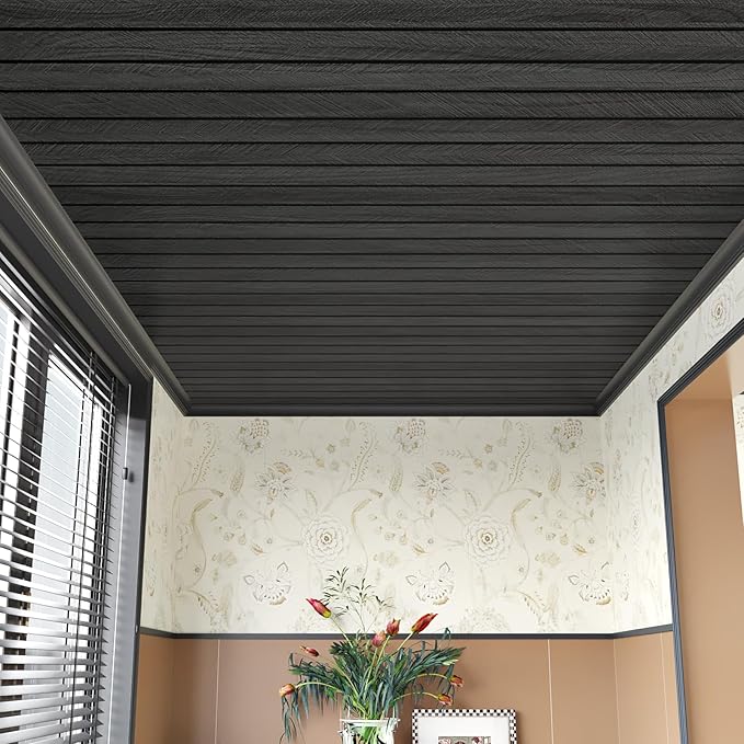 Black Wood Panels for Wall Self Adhesive Wood Slat Wall Panel 11.8