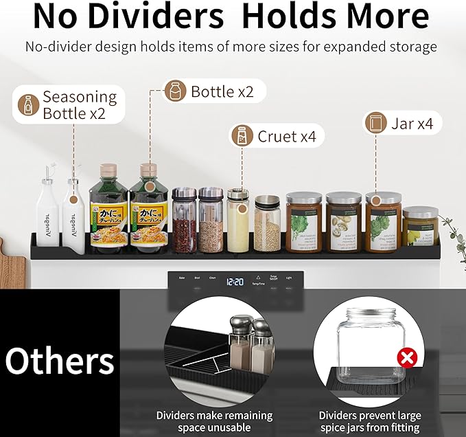 Magnetic Stove Top Shelf, 30 Inch Magnetic Silicone Kitchen Spice Rack for Back of Stove, Over the Stove Top Kitchen Organization, Oven Shelf, Seasoning Organizers, Easy to Clean, Black
