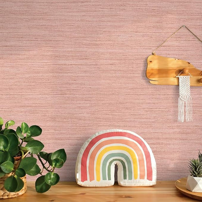 Tempaper Textured Salmon Pink Horizontal Faux Grasscloth Removable Peel and Stick Wallpaper, 20.5 in X 16.5 ft, Made in The USA