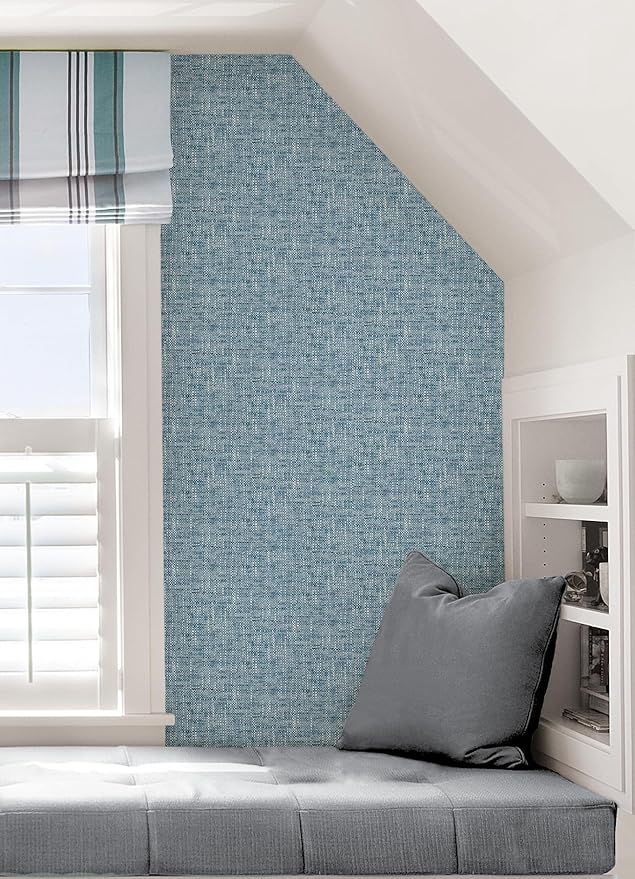 NuWallpaper NU2918 Navy Poplin Texture Peel & Stick Wallpaper, Blue
