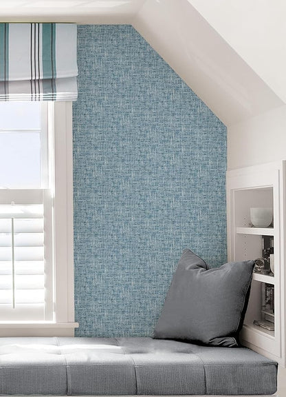 NuWallpaper NU2918 Navy Poplin Texture Peel & Stick Wallpaper, Blue