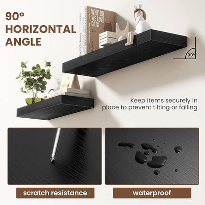 24 Inch Floating Shelves for Wall 2 Pack, 24" Wall Shelves for Books, Storage, Decor, Wall Mounted Floating Shelf with Invisible Brackets for Kitchen, Living Room, Black