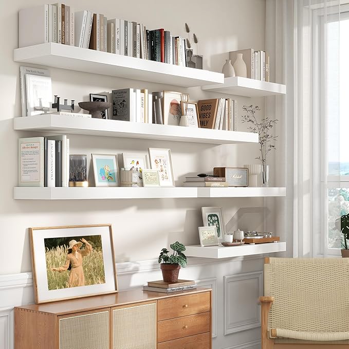 12 Inch Deep Floating Shelves | 55 Inch White Floating Shelves | 55
