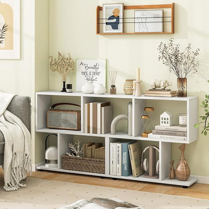 LOKO 3-Tier Geometric Bookshelf Set of 2, S-Shaped Open Bookcase, Freestanding Decorative Storage Shelving, Home Storage Organizer for Living Room, Bedroom, Home Office (2, White)