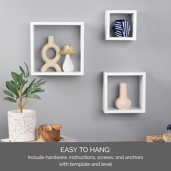 MELANNCO Floating Square Cube Shelves, for Bedroom, Living Room, Bathroom, Kitchen, Nursery, White (Pack of 12)