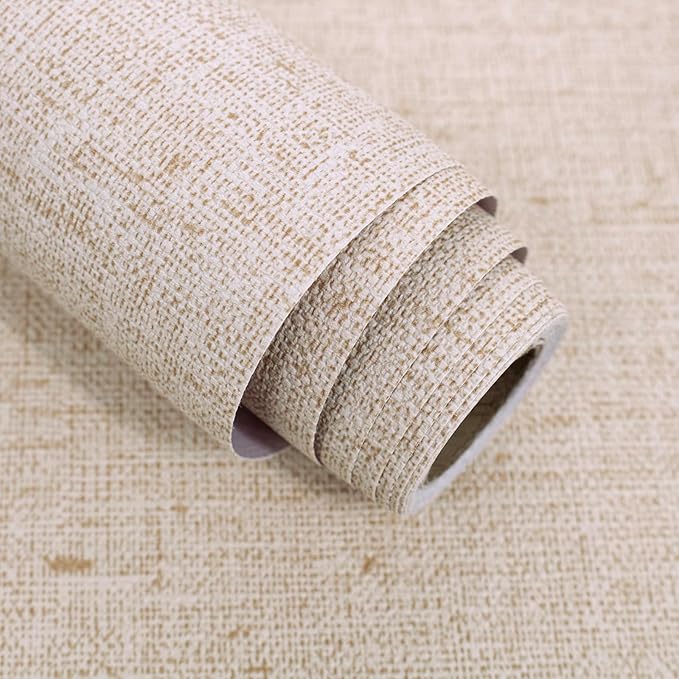 Beige Grasscloth Peel and Stick Wallpaper Textured Contact Paper 15.7inch x 196.8inch Faux Linen Vintage Grasscloth Contact Paper Self Adhesive Removable Wallpaper Vinyl
