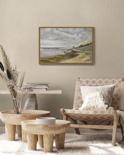 SHENIFY 16x24in Large Coastal Framed Canvas Wall Art Vintage Landscape Seascape Classic Hallway Bedroom Bathroom Living Room Decor - Natural Framed