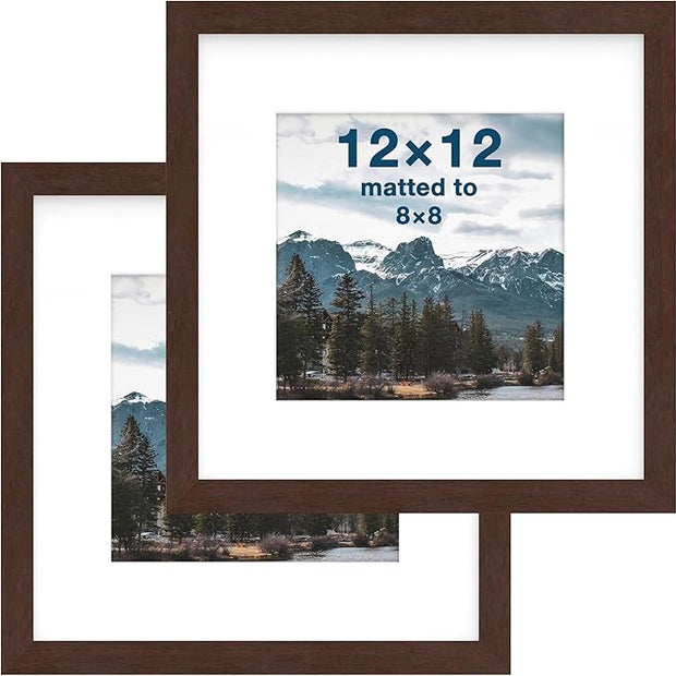 FrameWorks 2-Pack, 12x12 Matted to 8x8 Picture Frame, Mahogany – Classic Wooden Photo Frame with Tempered Glass, Modern Matte Finish for Prints, Posters, Certificates & Wall Decor – Gallery-Ready