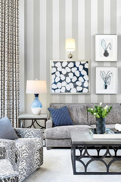 Guvana 17.7"x472" Grey and White Peel and Stick Wallpaper Striped Contact Paper Modern Self-Adhesive Wallpaper Gray Striped Waterproof Wall Paper for Bathroom Bedroom Decor