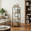 Bathroom Shelving Unit with Wheels, 4-Tier Narrow Open Floor Shelves, Metal Corner Slim Storage Rack for Bathroom Laundry Room Kitchen Living Room, Rustic Brown
