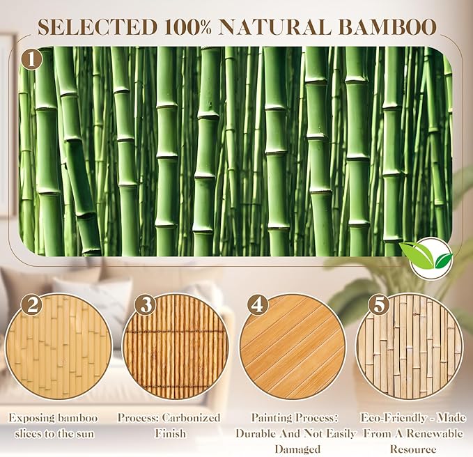 Juexica 2 Pcs Natural Bamboo Wall Panel 4 x 2 ft Bamboo Covering Renewable Pole Wrap Fencing Wainscoting Room Divider for Interior Wall Decoration Bedroom Living Room Ceiling Tiles Outdoor Kitchen