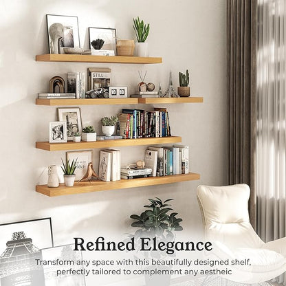 Floating Shelves for Wall, 9.3" Deep Wall Mounted Wood Shelves for Bathroom, Bedroom, Living Room, Kitchen, Hanging Shelf for Books/Storage/Room Decor (Oak, 24")