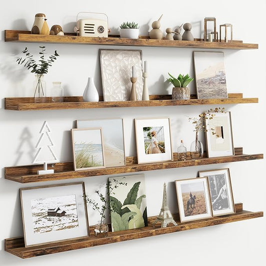 Floating Picture Ledge Shelves Set of 4, 48 Inch Shelves with Lip - Large Nursery Book Shelf for Toys Storage, Kids Bookshelf, Living Room, Bedroom Decor Frames