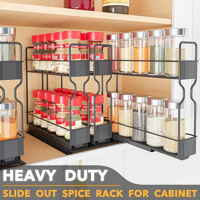 SpaceAid Pull Out Spice Rack Organizer, Heavy Duty Slide Out Seasoning Kitchen Organizer, Cabinet Organizer, with Labels, 7.7
