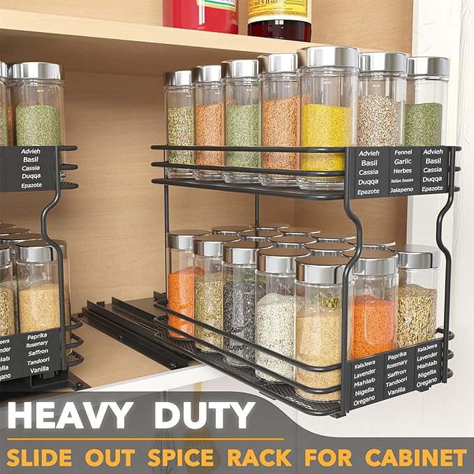SpaceAid Pull Out Spice Rack Organizer for Cabinet, Heavy Duty Slide Out Seasoning Kitchen Organizer, Cabinet Organizer, with Labels and Chalk Marker, 6.5