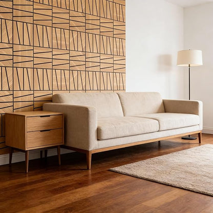 WoveN SounD Artisan Acoustic Wall Panels, 16 Pack 12x12 Inch, Wood Veneer Carved Sound Proof Wall Decor, Self-Adhesive for Home, Studio, Office & Focus Zones, Cut Prism, Natural Oak