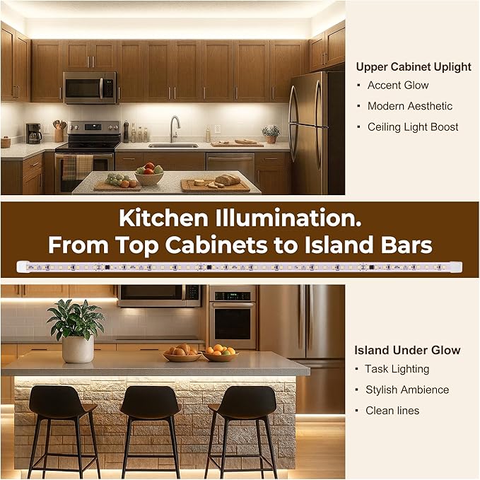 96inch Hardwired Under Cabinet Lighting for Kitchen, 6000K White Wired Undercounter Waterproof Led Strip Lights, Luces para Cocina Bajo Gabinete Under Shelf Lights