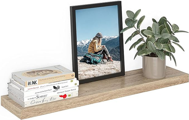Ballucci Floating Shelf, 36" Wood Wall Shelf with Invisible Brackets for Bathroom, Living Room, Bedroom, Kitchen, Nursery, 8" Deep, Oak Finish