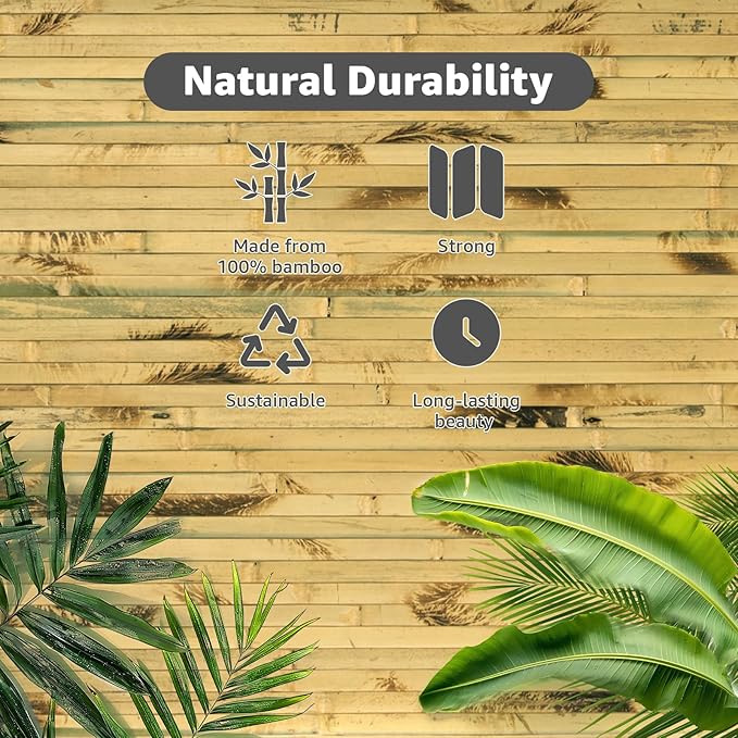 Art3d Natural Bamboo Wall Panel for Interior Wall Decor, Renewable Pole Wrap Wainscoting Paneling for Wall Ceiling Furniture Cabinet Office, 48 x 96 Inch - Light Burned