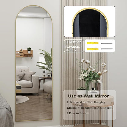 Door Mirror, Arched Full Length Mirrors Over The Door, 16"x 50" Hanging or Wall Mirror, Full Body Mirrors,Gold