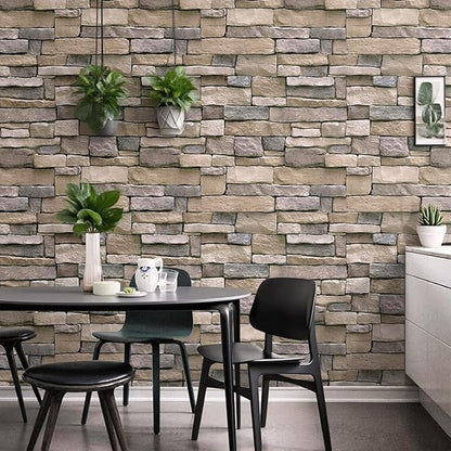 Yancorp 18"x120" Brick Wallpaper Peel and Stick Modern Stone Contact Paper Backsplash Self-Adhesive Wall Paper Kitchen Bedroom Accent Wall Brown Beige Removable Wallpaper