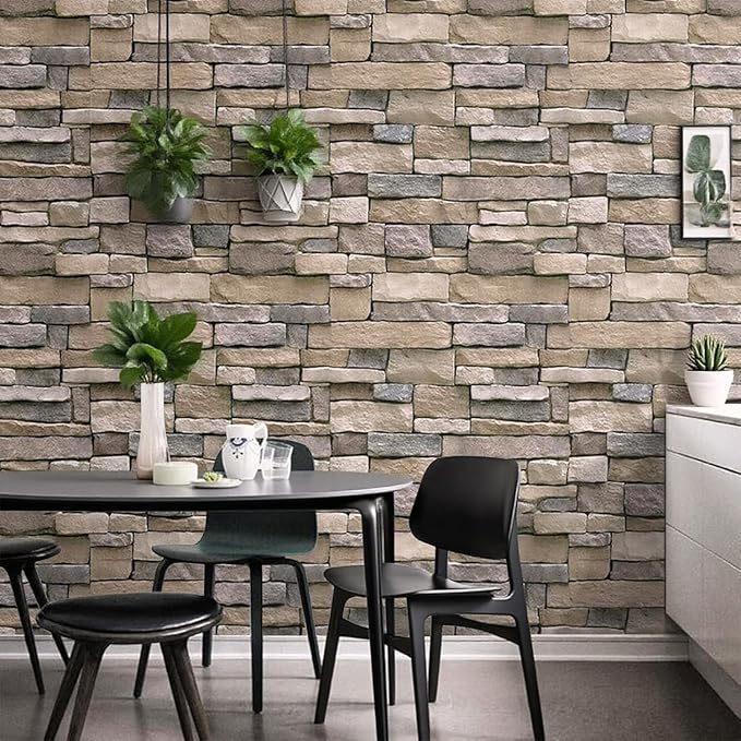Yancorp 32.8ft Peel and Stick Wallpaper Stone Brick Wallpaper Self-Adhesive Backsplash Decorative Wallpaper Wall Covering