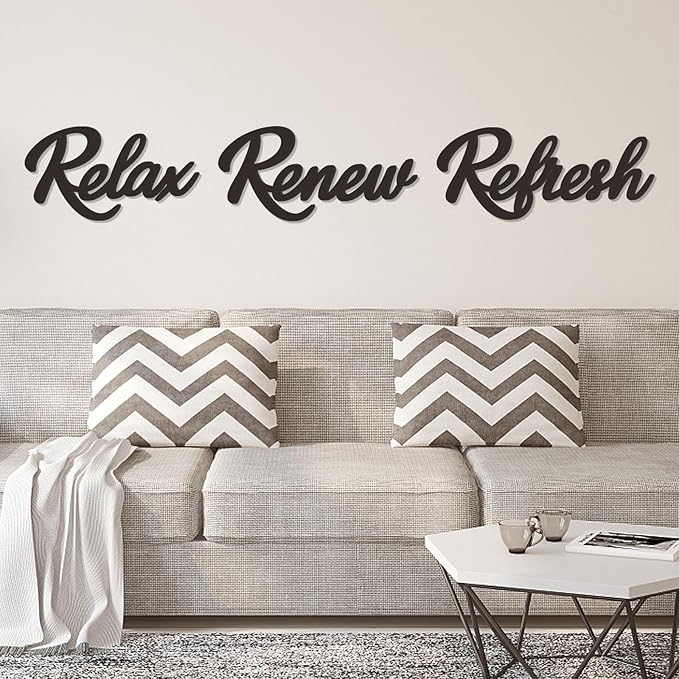 3 Pieces Bathroom Decor Wooden Bathroom Sign,Relax Renew Refresh Sign (Black-large)