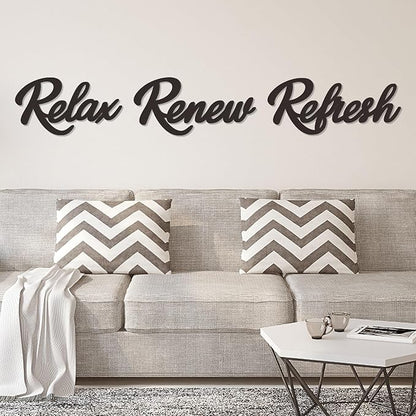 3 Pieces Bathroom Decor Wooden Bathroom Sign,Relax Renew Refresh Sign (Black-large)