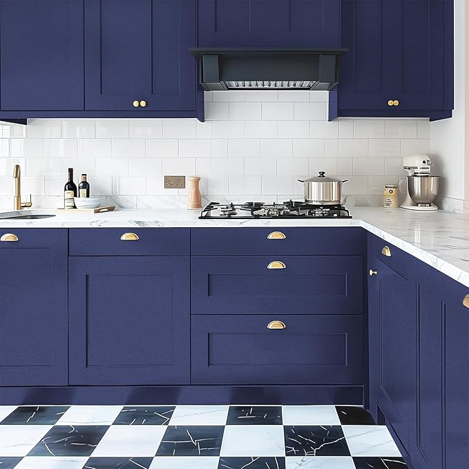 practicalWs Blue Wallpaper Peel and Stick with Tools, Modern Removable Blue Matte Wall Paper for Bedroom, 17.7'' x 590.5'' Self-Adhesive Thickened Blues Contact Paper for Cabinets and Drawers