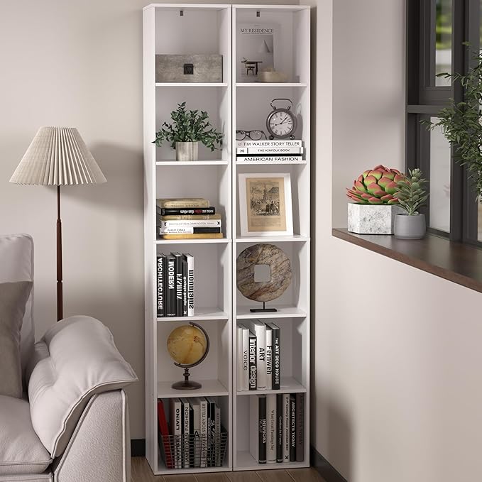 White Cube Shelf, 6 Cube Storage Organizer, 6-Tier Cube Storage Shelf, Freestanding Low Bookcase for Living Room Decor, Bedroom Clothes, Kids Toys & Home Office