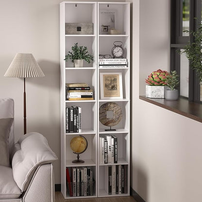 White Cube Shelf, 6 Cube Storage Organizer, 6-Tier Cube Storage Shelf, Freestanding Low Bookcase for Living Room Decor, Bedroom Clothes, Kids Toys & Home Office