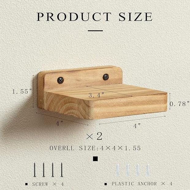 Freezing point Small Floating Shelf for Wall Set of 2 Natural Wood 4Inch Mini Wall Shelves Decor Plant Display Collectibles Mounted Kitchen Bathroom Bedroom Corner Decorative Storage Tiny Stand | for Wall, Decor, Plant Display, Collectibles, Kitchen, B...