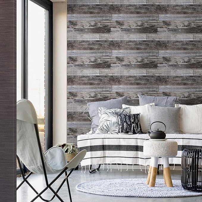 Yun-aeon Gray Wood Peel and Stick Wallpaper 17.3