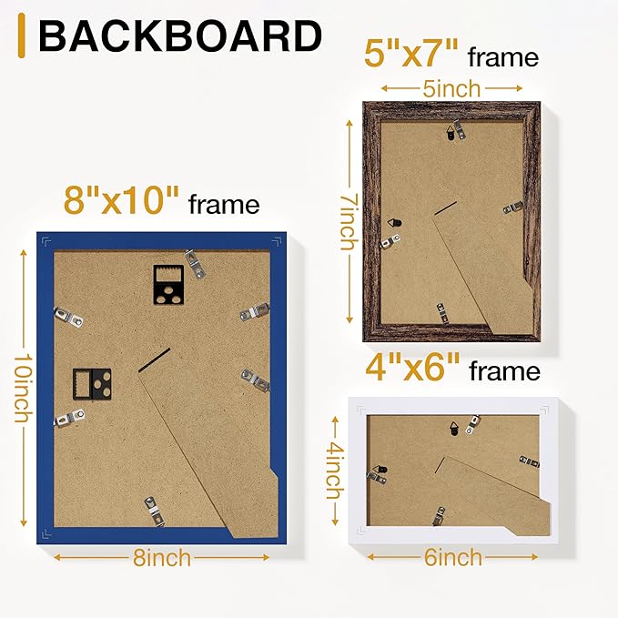 Vittanly Picture Frames Set of 10, Picture Frames Collage Wall Decor with Two 8x10, Four 5x7 and Four 4x6 Photo Frames, Gallery Wall Frame Set for Wall or Tabletop Display, Blue, Brown and White