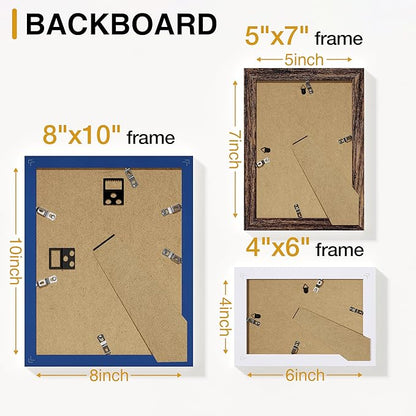 Vittanly Picture Frames Set of 10, Picture Frames Collage Wall Decor with Two 8x10, Four 5x7 and Four 4x6 Photo Frames, Gallery Wall Frame Set for Wall or Tabletop Display, Blue, Brown and White