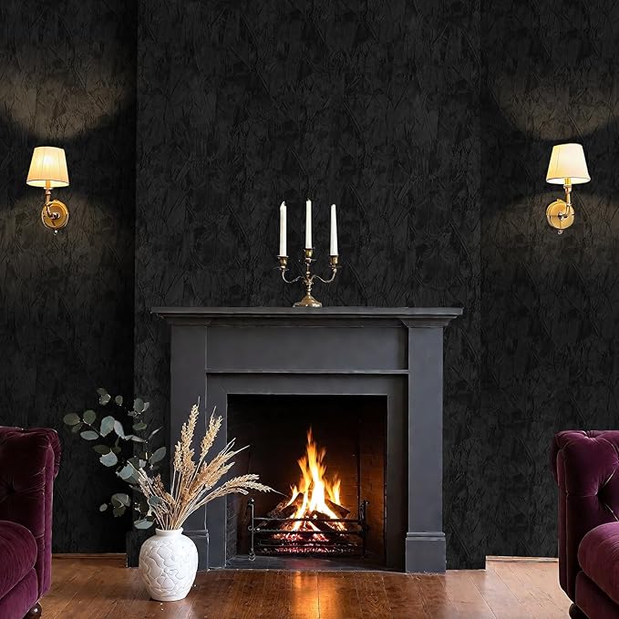 30"x317" Self Adhesive Felt Fabric Wallpaper for Walls Black Velvet Wallpaper Peel and Stick Flocking Contact Paper Black Wrinkled Textured Soft Flock Velvet Backing Paper for Dresser Craft